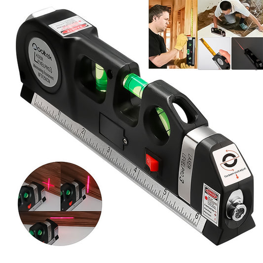 Nivel Láser Multifunción 4 En 1 – Flexómetro Con Regla, Láser Infrarrojo Y Niveles De Burbuja Para Medición Precisa