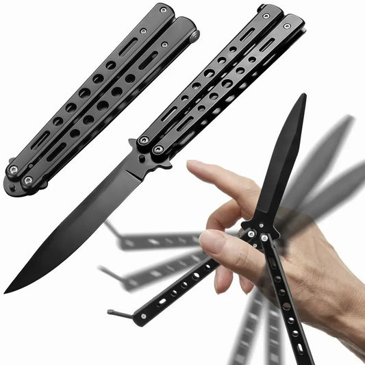 Navaja Cuchillo Mariposa De Acero Inoxidable – Plegable Para Defensa, Entrenamiento Y Trucos Con Sistema De Seguridad
