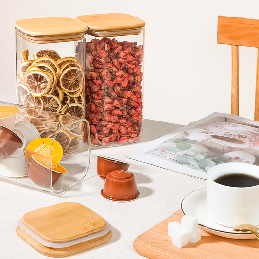 Contenedor Alimentos Cuadrado Tapa Hermética – Tarro De Vidrio Con Tapa De Bambú Para Cocina O Alimentos De Mascotas