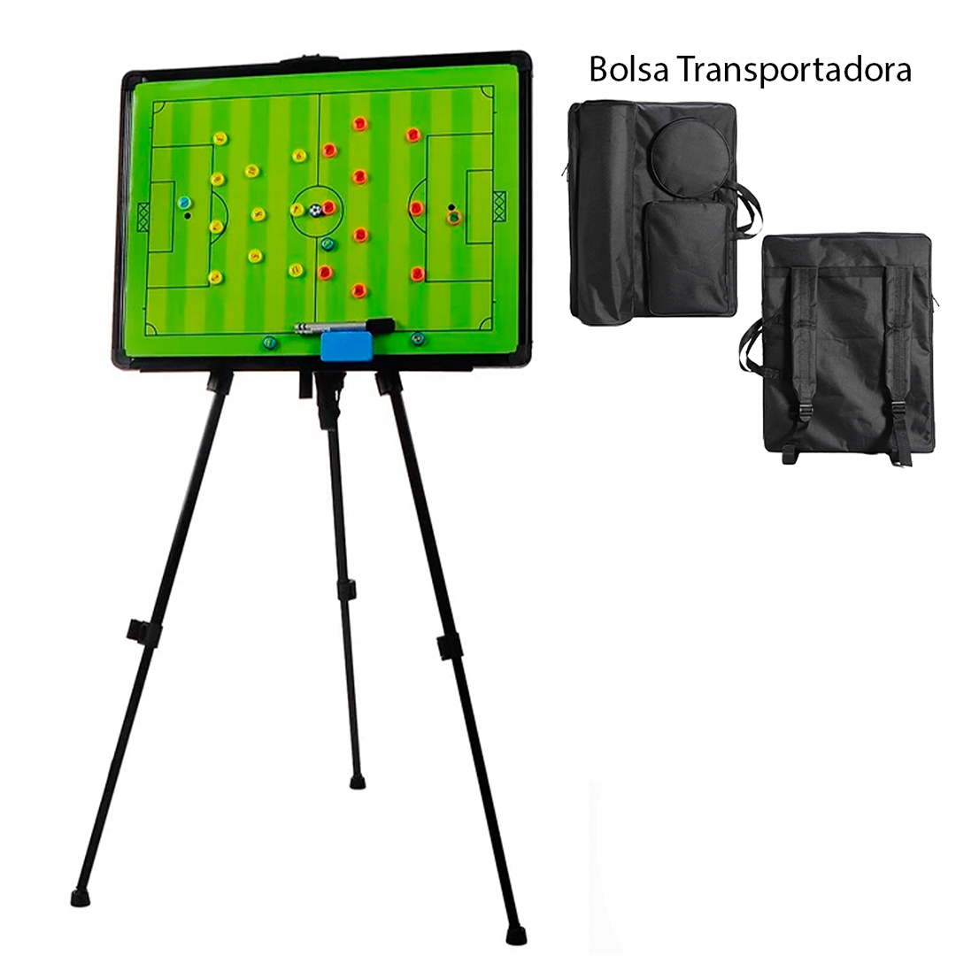 Pizarra Táctica Magnética Para Fútbol Con Trípode – Superficie Magnética A Todo Color, Fichas De Jugadores y Bolsa Transportadora