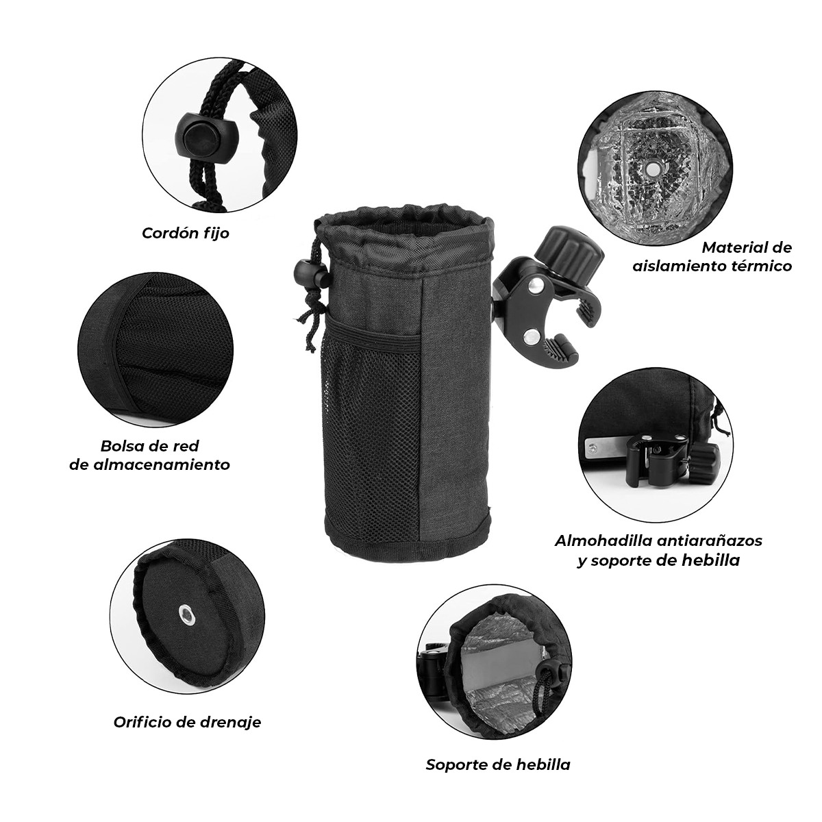 Portabotellas Universal Para Moto / Bicicleta – Soporte Ajustable De Malla Con Fijación Al Manillar