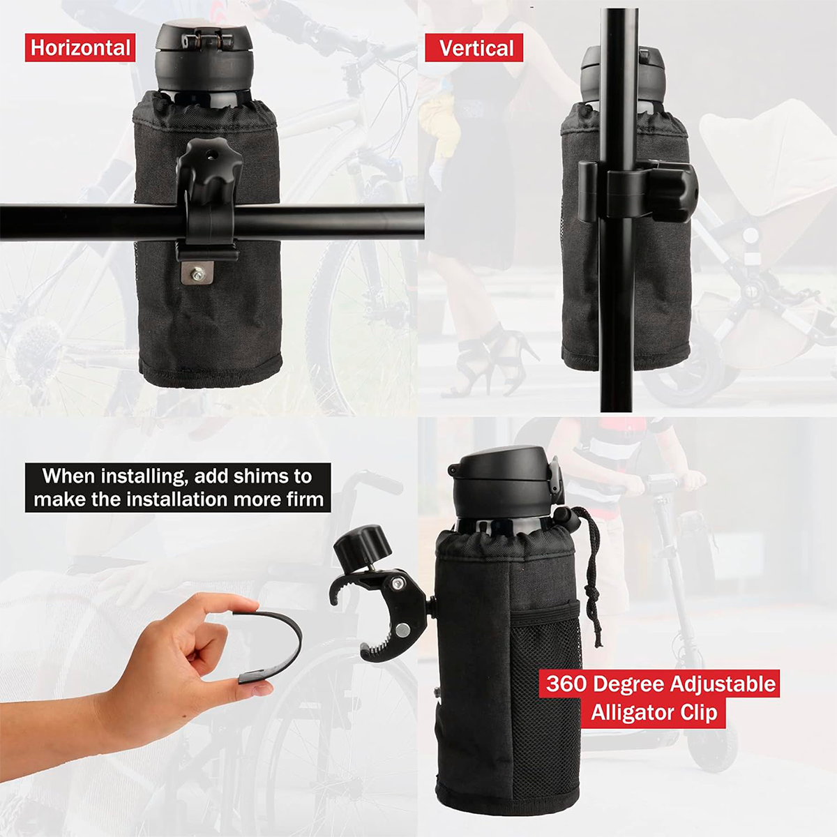 Portabotellas Universal Para Moto / Bicicleta – Soporte Ajustable De Malla Con Fijación Al Manillar