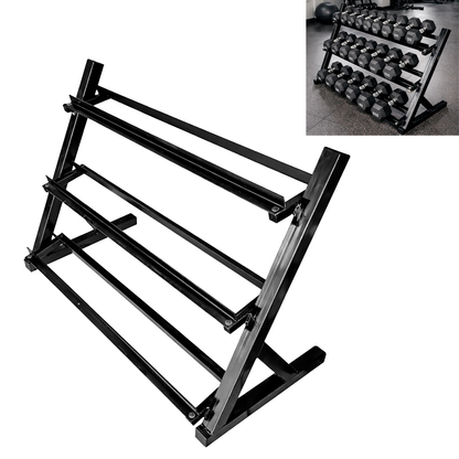 Portamancuernas Metálico De 3 Niveles Para Gimnasio – Soporte Resistente Para Mancuernas Hexagonales