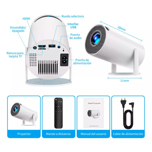 Proyector Portátil HY300 Full HD Con Android Y Wifi – Cine En Casa Con Streaming Hasta 130 Pulgadas