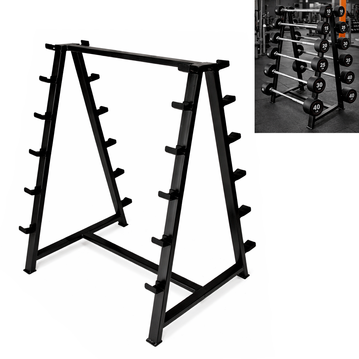 Rack Metálico Para Barras De Peso Fijo – Soporte Reforzado Doble Cara Para 12 Barras De Gimnasio