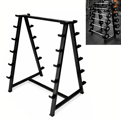 Rack Metálico Para Barras De Peso Fijo – Soporte Reforzado Doble Cara Para 12 Barras De Gimnasio