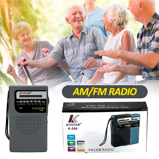 Radio Portátil Mini AM/FM Knstar K-266 – Parlante Incorporado, Antena Extensible Y Entrada Para Audífonos