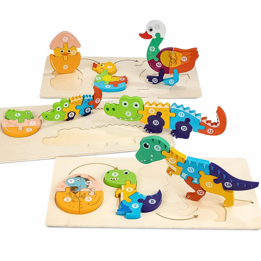 Rompecabezas 3D Animales De Madera Para Niños – Juego Educativo Con Figuras De Pato, Cocodrilo, Dinosaurio, Gallina Y Sapo