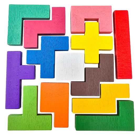 Rompecabezas Tetris De Madera Para Niños – Juego De 13 Piezas De Colores Para Coordinación Y Lógica