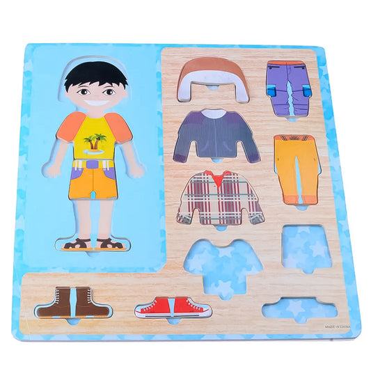 Rompecabezas Cambio De Ropa Niño En Madera – Juego Educativo Infantil Con Piezas Intercambiables