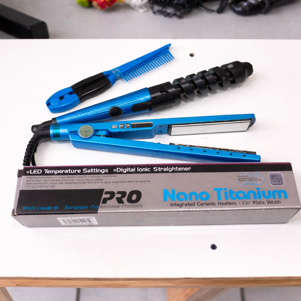Combo Nano Titanium 3 En 1 – Plancha, Rizador Profesional Y Peine Separador Para Cabello