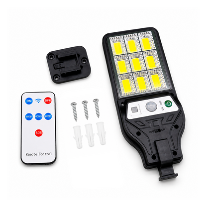 Lámpara Reflector Solar LED Exterior 9 COB Con Sensor De Movimiento Y Control Remoto – 3 Modos Para Pared