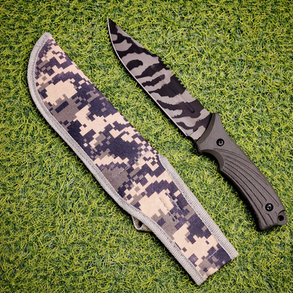 Cuchillo Táctico Militar Pixelado Camuflado – Hoja Dentada Y Lisa Con Funda De Nylon Para Actividades Al Aire Libre