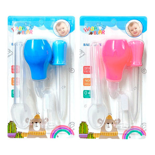 Kit de Aseo y Medicación para Bebé 4 Piezas – Con Aspirador Nasal, Cuentagotas, Cuchara Dosificadora y Cepillo Dental de Dedo