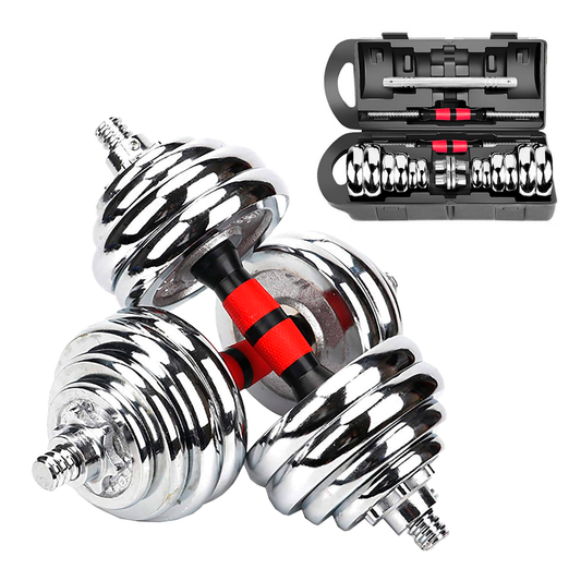 Set De Mancuernas Cromadas Regulables 20kg Con Conector Y Maletín – Entrenamiento De Fuerza Multifuncional