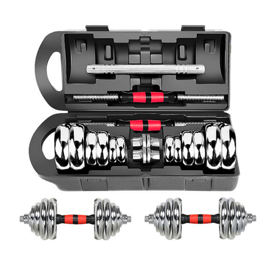 Set De Mancuernas Cromadas Regulables 30kg Con Conector Y Maletín – Entrenamiento De Fuerza Multifuncional