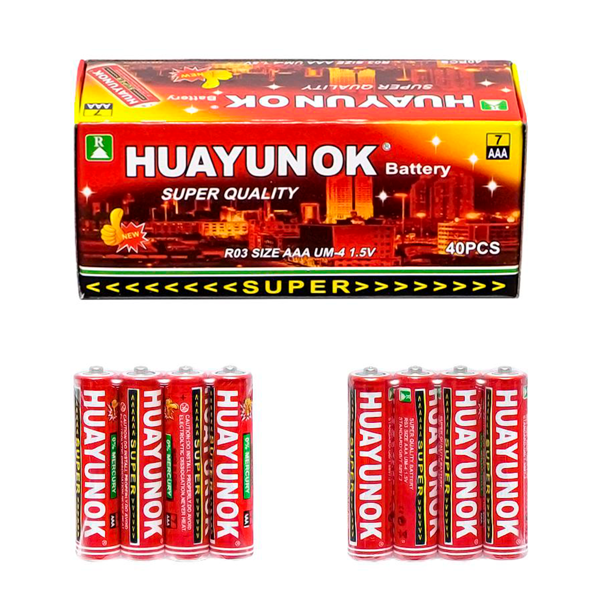 Set De Pilas Huayun AA Y AAA – Baterías Alcalinas 1.5V Para Uso Diario (Pack De 4 Unidades)