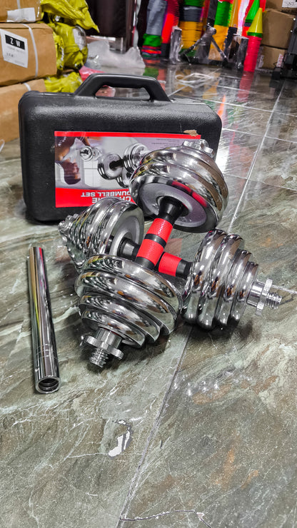 Set De Mancuernas Cromadas Regulables 30kg Con Conector Y Maletín – Entrenamiento De Fuerza Multifuncional