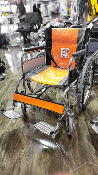 Silla De Ruedas Plegable Importada – Estructura De Acero Reforzado Con Posapiés Y Frenos Laterales Hasta 120 Kg