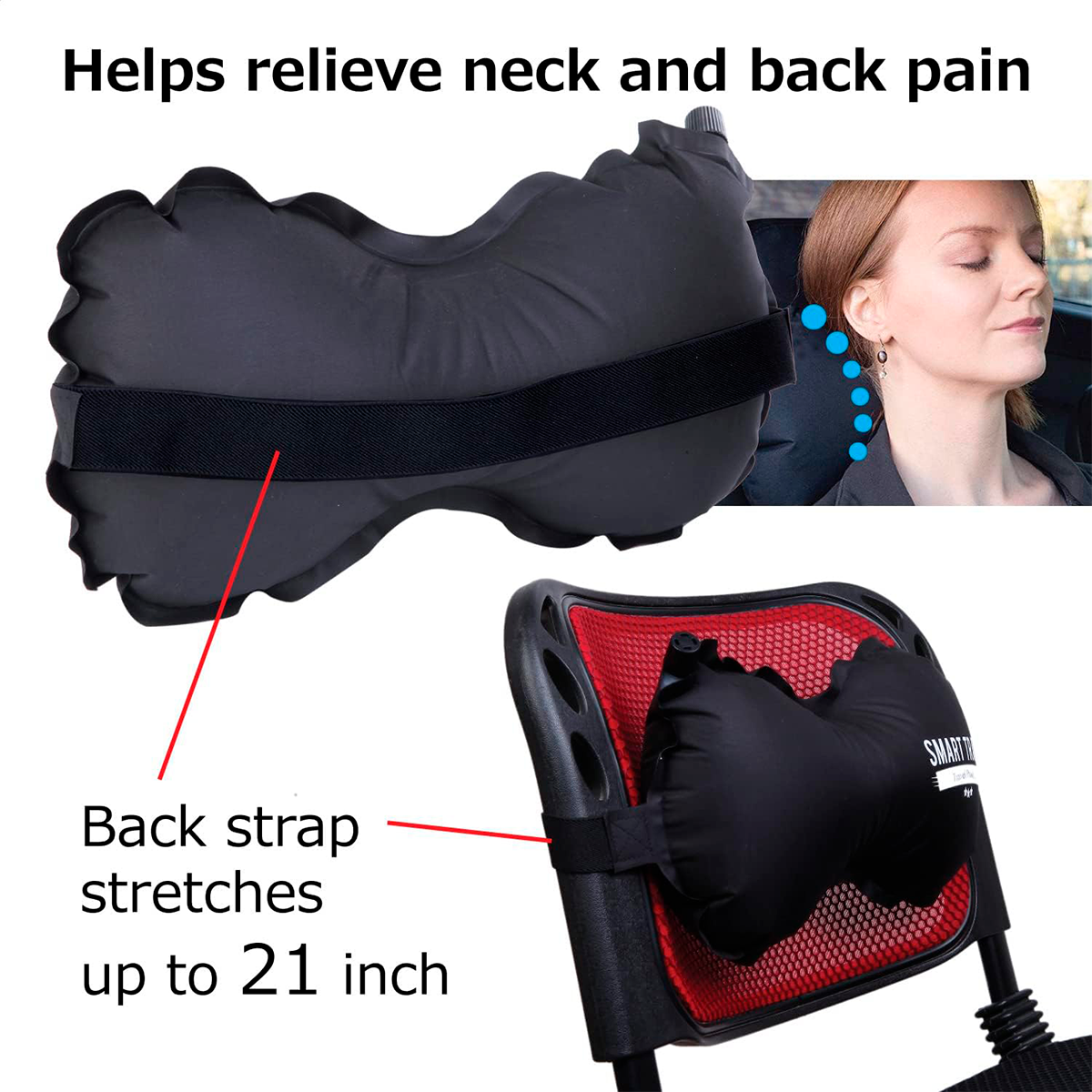 Almohada SmartTravel Lumbar Inflable para Viajes – Soporte Ergonómico de Espalda con Válvula de Auto-Inflado