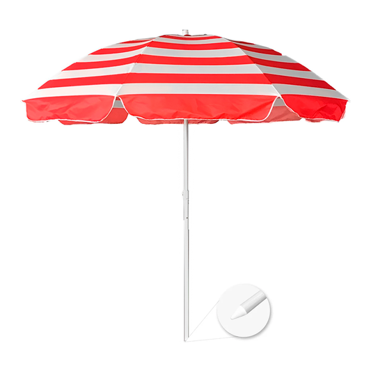 Sombrilla Paraguas Playero Rayas Rojas Y Blancas – Parasol De Playa Con Altura Ajustable Y Protección UV