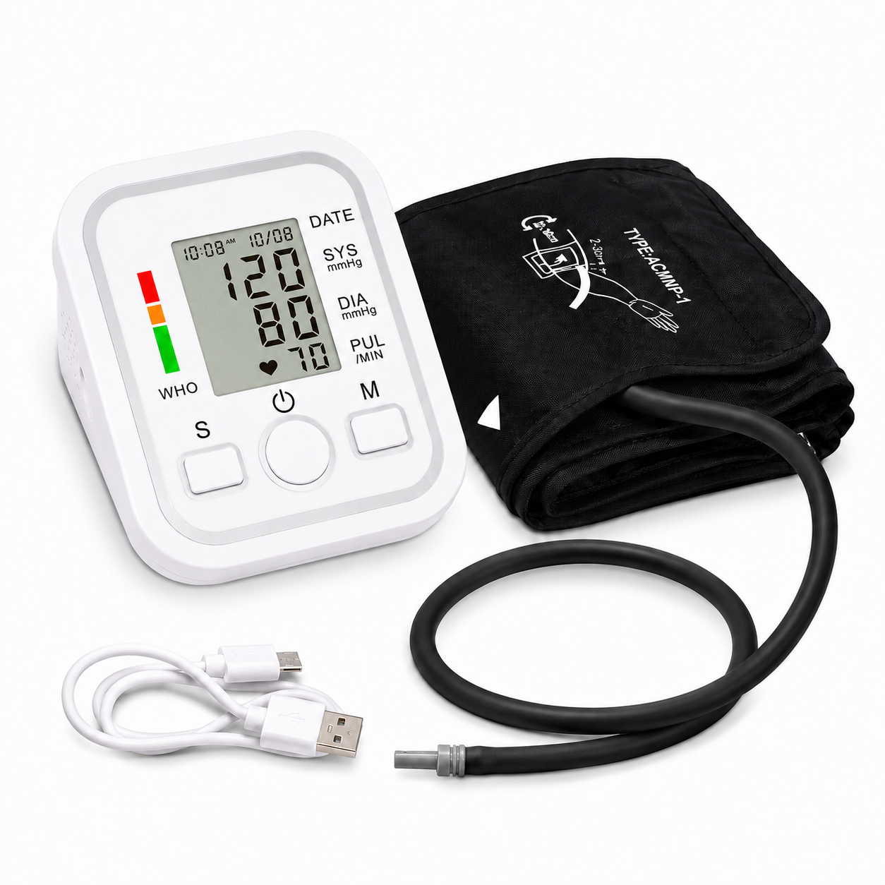 Tensiómetro Digital de Brazo Con Pantalla LCD Voz en Español y Cable USB