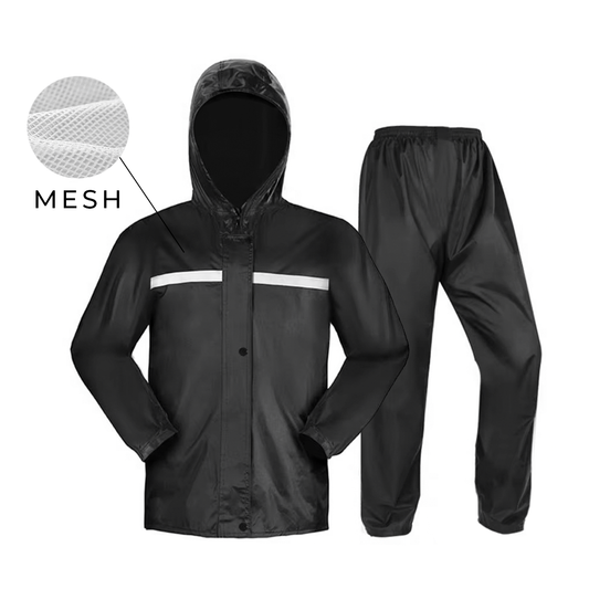 Traje De Lluvia Reflectante Con Malla Interna – Chaqueta Y Pantalón Impermeables De Alta Visibilidad Negro Para Trabajo