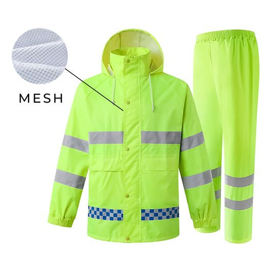 Traje De Lluvia Reflectante Con Malla Interna – Chaqueta Y Pantalón Impermeables De Alta Visibilidad Para Trabajo