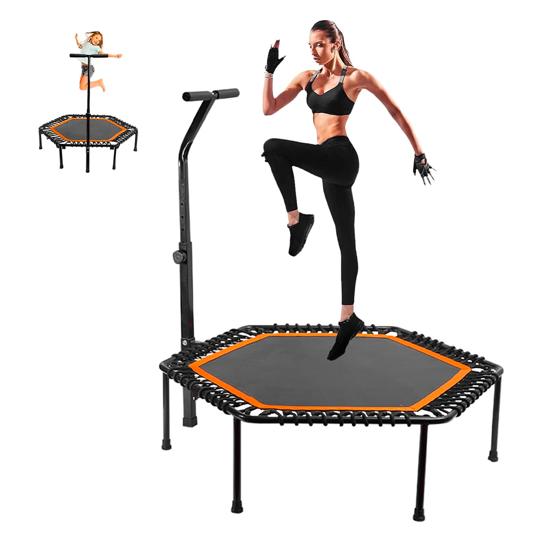 Trampolín Jumping Hexagonal Con Barra Regulable Y Tensores Elásticos – Fitness 100cm Hasta 150kg