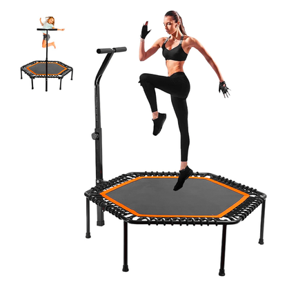 Trampolín Jumping Hexagonal Con Barra Regulable Y Tensores Elásticos – Fitness 100cm Hasta 150kg