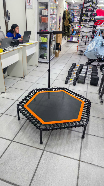 Trampolín Jumping Hexagonal Con Barra Regulable Y Tensores Elásticos – Fitness 100cm Hasta 150kg