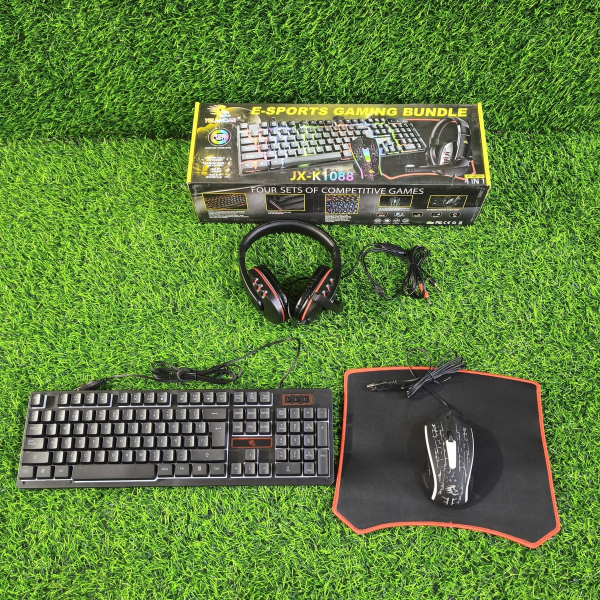 Combo Gamer 4 En 1 JX-K1088 – Teclado, Mouse, Audífonos Y Mousepad Con Iluminación LED