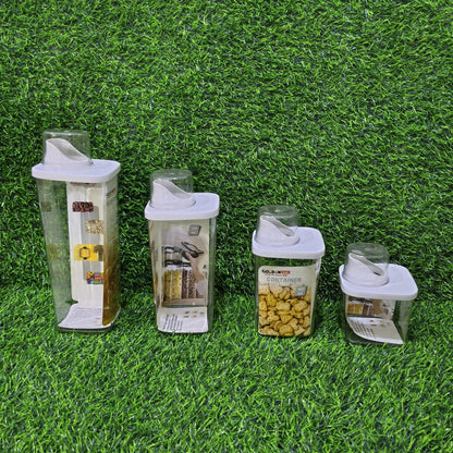 Combo 4 Recipientes Dosificadores Con Tapa Medidora – Set Transparente Para Detergente, Granos Y Azúcar
