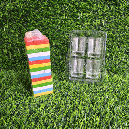 Jenga Madera Con Vasos Shots Y Dado – Juego Para Fiestas Y Reuniones Con Amigos