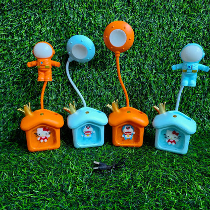 Lámpara Infantil Casita Con Corona Y Figura Kawaii – LED Recargable Con 4 Modos De Luz Y Brazo Flexible