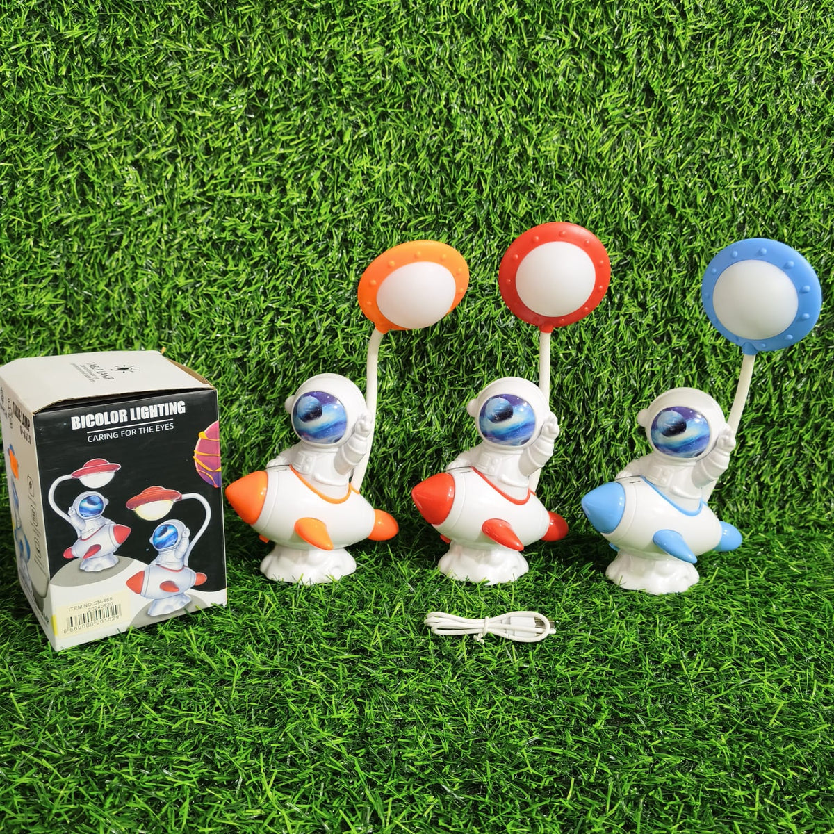 Lámpara Astronauta Sobre Cohete Espacial – LED Recargable Con Cabezal Planeta Y Brazo Flexible Para Niños
