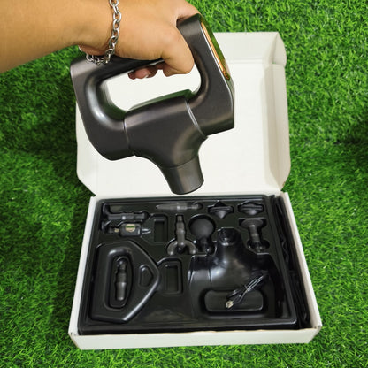 Masajeador Corporal 2 En 1 Pistola Percusiva Y Banda Vibratoria – Recargable Con 6 Cabezales Para Músculos