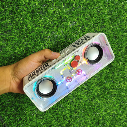 Parlante Bluetooth Transparente Con Luces RGB – Altavoces Duales, Sonido Estéreo Y Diseño Retro