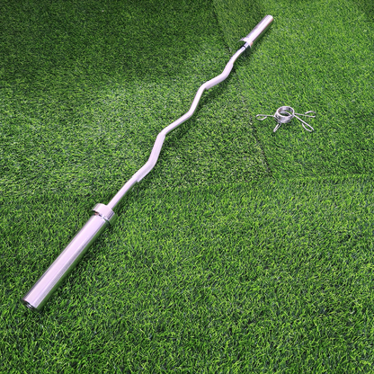 Barra Z Olímpica Curva 120 cm – Barra Para Bíceps y Tríceps Con Seguros Para Gimnasio