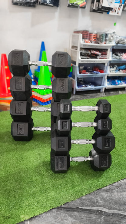 Mancuernas Hexagonales De Caucho Para Gimnasio – Entrenamiento De Fuerza Y Funcional Con Agarre Ergonómico Antideslizante