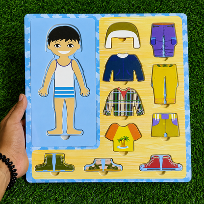 Rompecabezas De Madera Para Vestir Con Piezas Intercambiables – Juego Educativo Infantil De Combinar Ropa