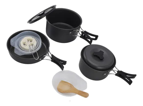 Set de Ollas para Camping 422 — Kit Compacto de Aluminio Anodizado | 2 Ollas + Sartén + Accesorios