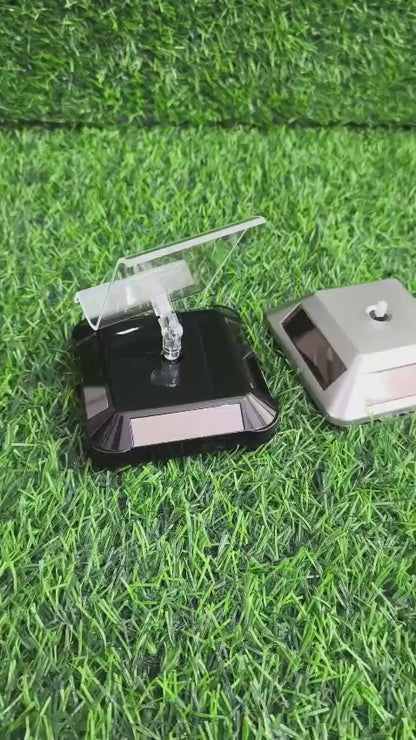 Exhibidor Giratorio Solar Para Teléfono Sin Baterías – Base Plateada Con Soporte Acrílico Curvado Para Vitrina
