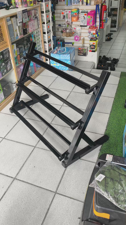 Portamancuernas Metálico De 3 Niveles Para Gimnasio – Soporte Resistente Para Mancuernas Hexagonales