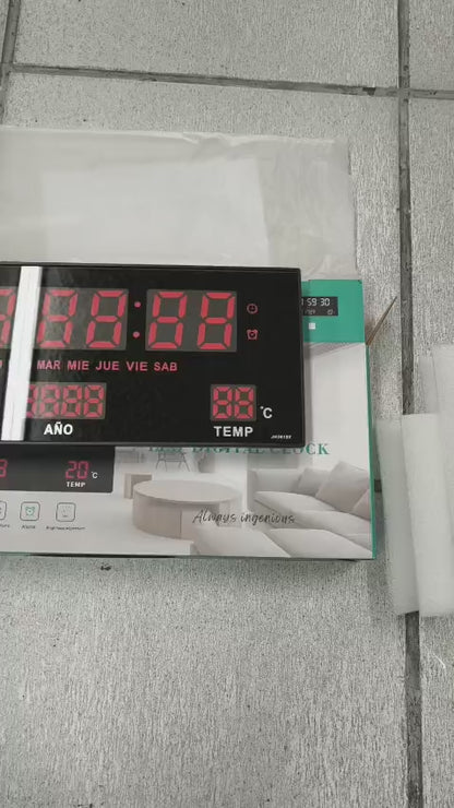 Reloj Digital LED De Pared Con Fecha, Temperatura Y Alarma – Formato 12/24h Para Oficina, Hogar O Negocio