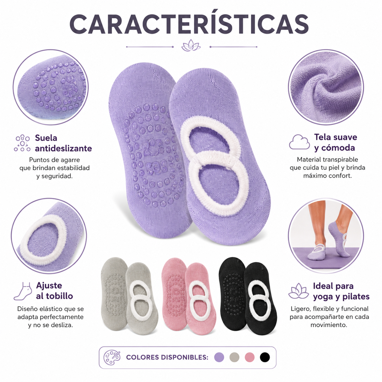 Medias de Yoga Antideslizantes con Ajuste al Tobillo para Pilates y Entrenamiento