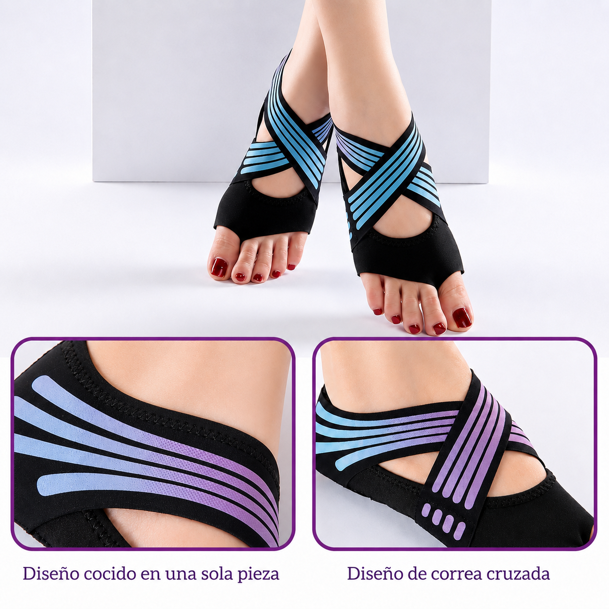 Medias de Yoga Antideslizantes con Correa Cruzada para Pilates y Entrenamiento
