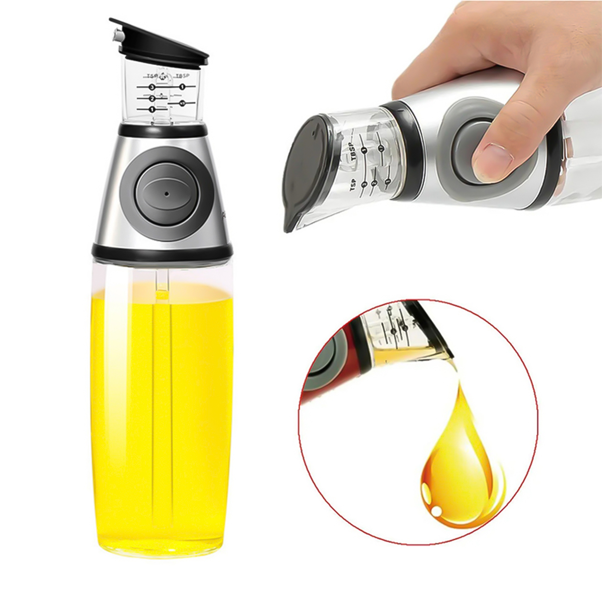 SUNTEREST Botella dispensadora de aceite de vidrio de borosilicato alto con  tapa automática, aceite …Ver más SUNTEREST Botella dispensadora de aceite