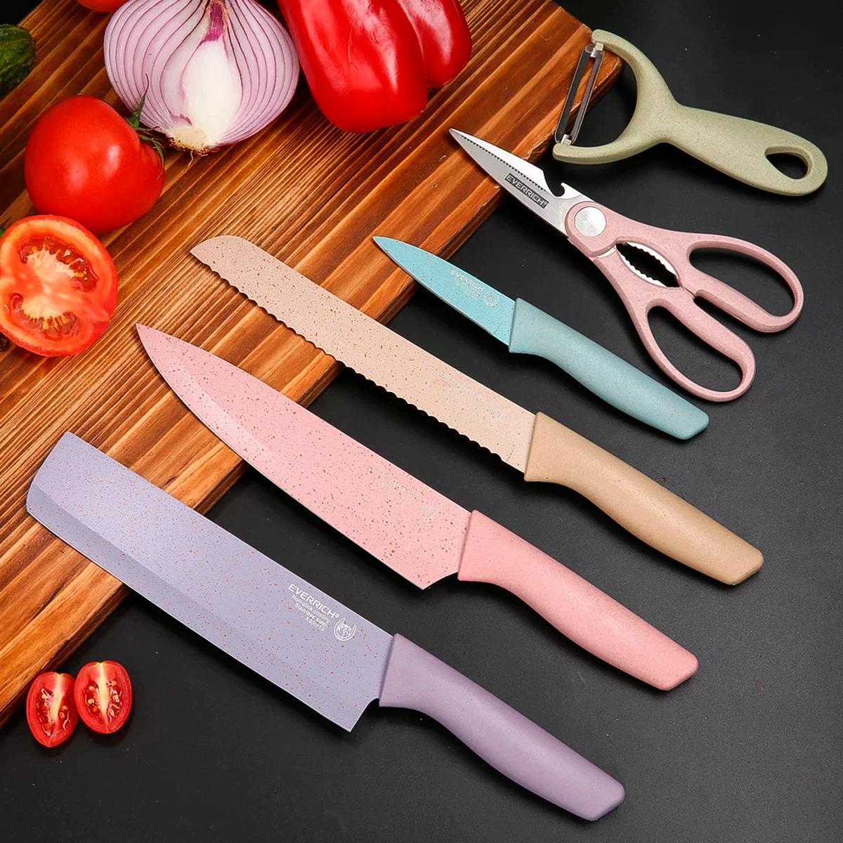 FASAKA Juego de cuchillos para cocina, juego de cuchillos de chef, juegos  de cuchillos de cocina, 6 cuchillos de cocina hechos de acero dorado de  alto