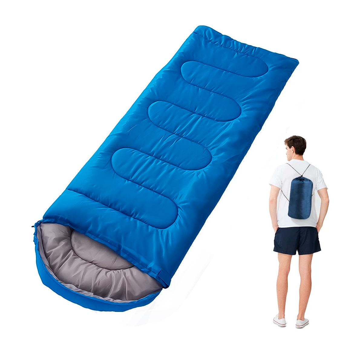 Bolsa de dormir Doble Tamaño XL Queen, Camping Pesca - Azul